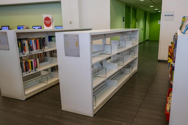A photo of empty shelves at Grand Central Library